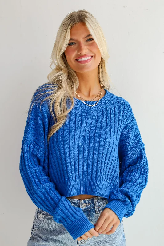 women's tops for those who want to show off their figure in a flattering wayStandout Sophistication Cobalt Sweater