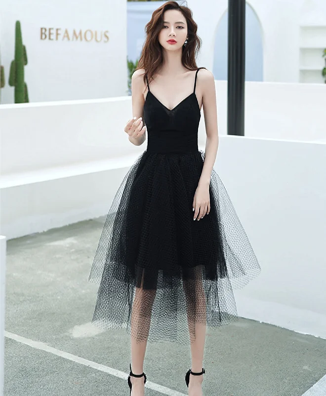 women's velvet dressesBlack V Neck Tulle Short Prom Dress Black Short Evening Dress