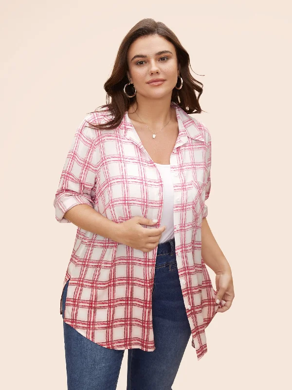 women's tops for those who want to stay warm and stylish during colder weatherPlaid Pleated Button Down Blouse