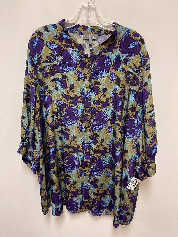 women's tops with unique designsTop Long Sleeve By Clothes Mentor In Green & Purple, Size: 4x