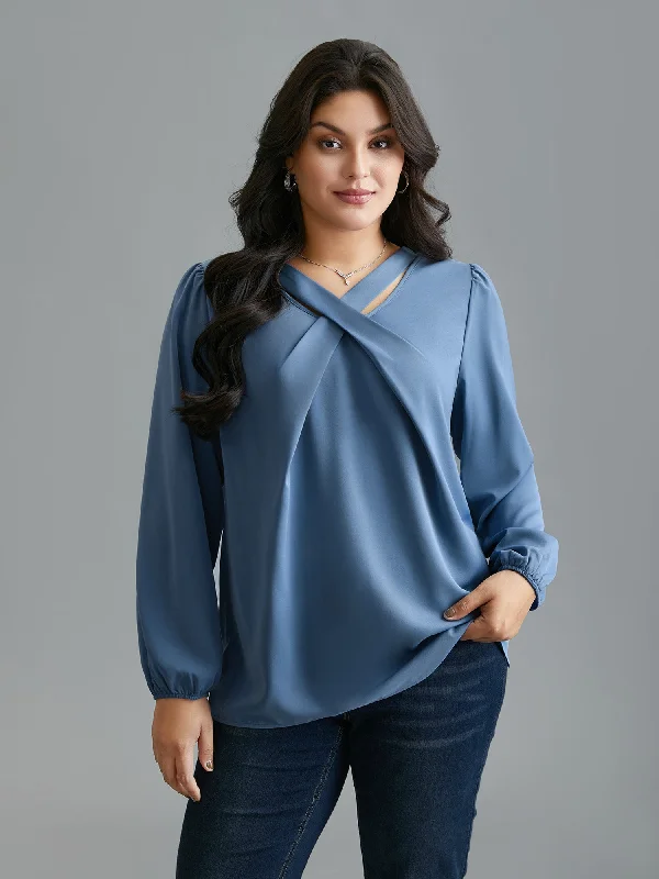 camisoles for womenCriss Cross Neckline Puff Sleeve Gathered Blouse