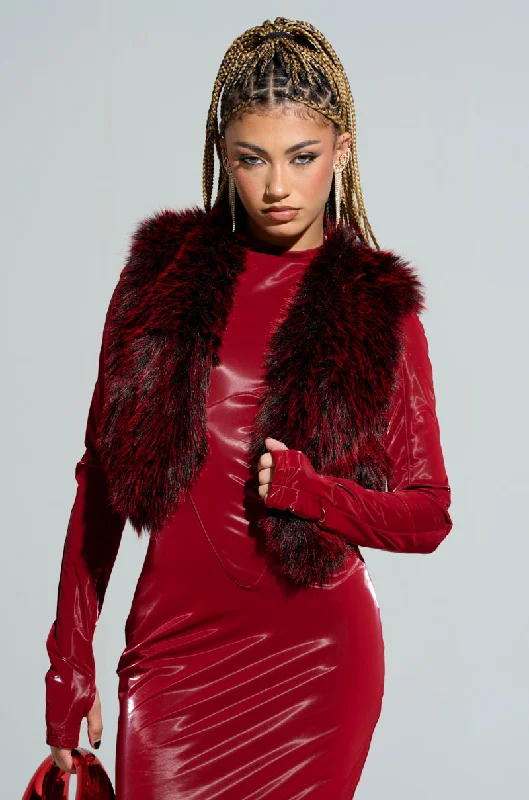 women's coats with oversized fitsLIGHTS OUT FAUX FUR VEST IN RED