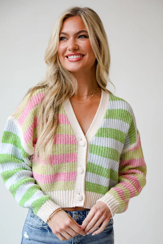 women's tops for evening soireesFINAL SALE - Remarkably Cute Striped Color Block Knit Cardigan