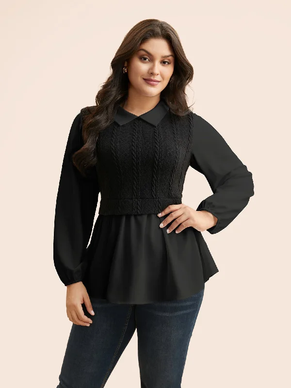 plus-size women's topsPeter Pan Collar Patchwork Contrast Blouse