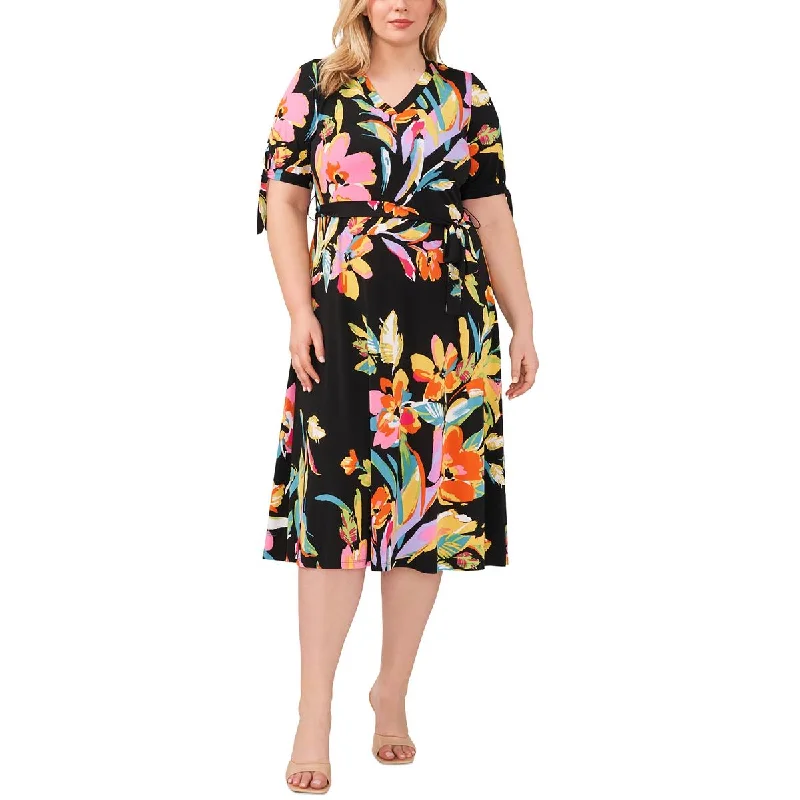 women's off-the-shoulder dressesMSK Womens Plus Floral Print  Midi Dress