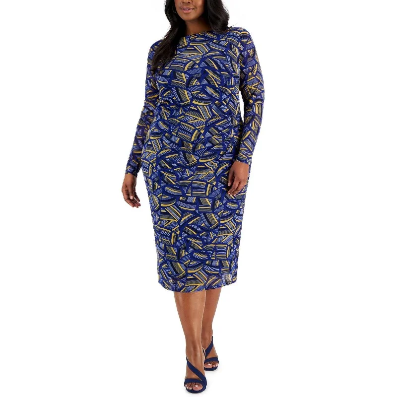 women's smart casual dressesKasper Womens Plus Printed Midi Sheath Dress