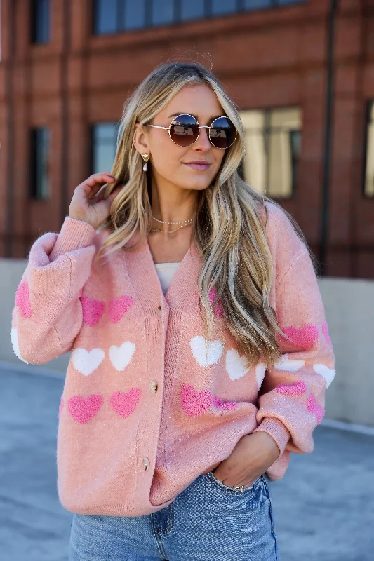 satin women's topsFINAL SALE - Love Without End Blush Heart Sweater Cardigan