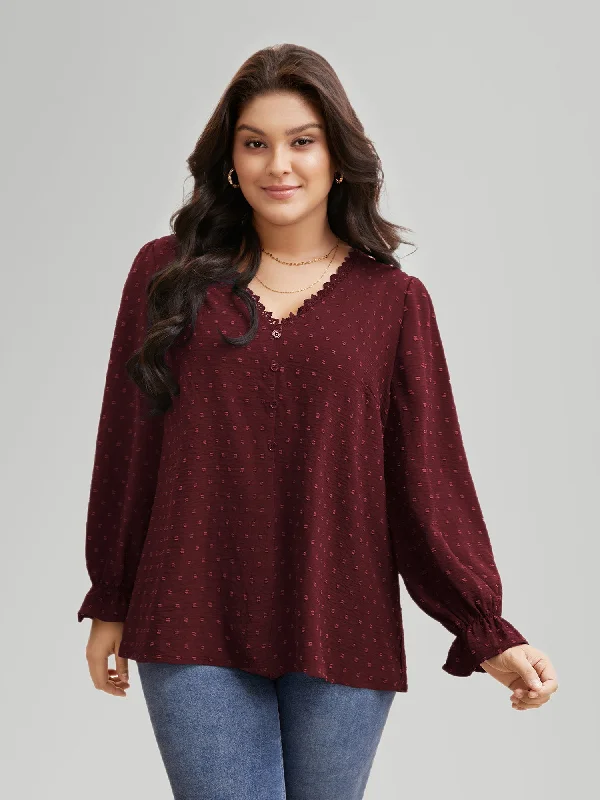 women's tops for those who love to shop for unique findsTextured Lace Trim Patchwork Ruffles Blouse