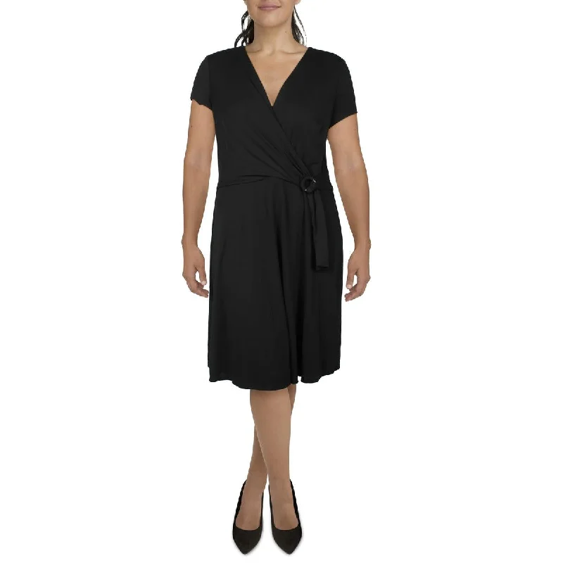 women's travel dressesLauren Ralph Lauren Womens Midi Faux-Wrap Shift Dress