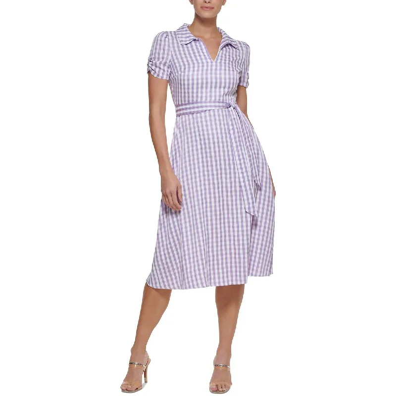 women's everyday dressesDKNY Womens Gingham Belted Midi Dress