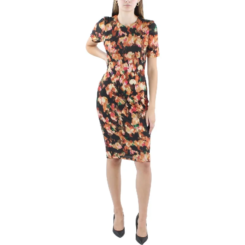 Denim DressBlack Halo Womens Midi Printed Sheath Dress