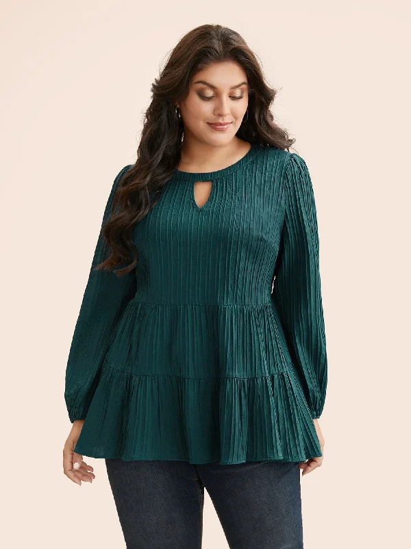 women's tops for those who want to create stylish and put-together outfits without spending a fortuneTextured Keyhole Pocket Lantern Sleeve Blouse