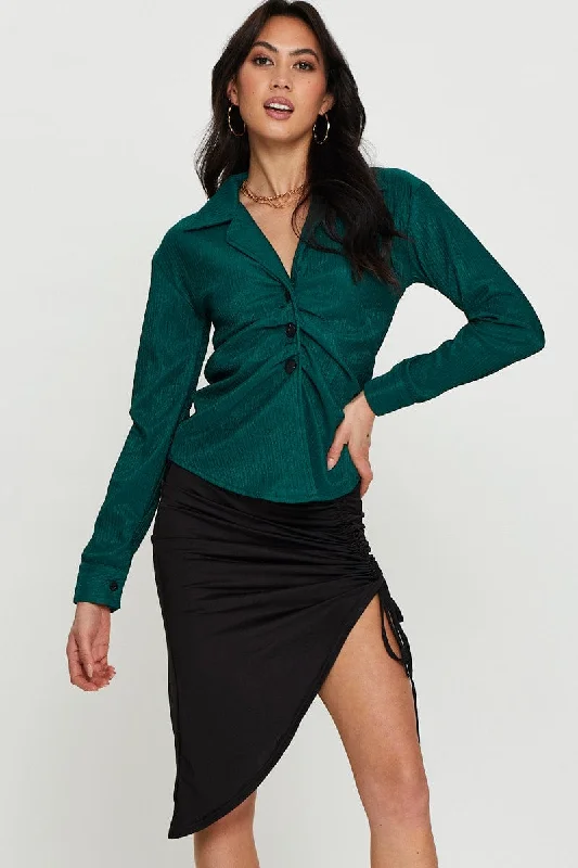 women's tops for those who want to wear versatile pieces that can be dressed up or downGreen Oversized Shirts Long Sleeve Collared