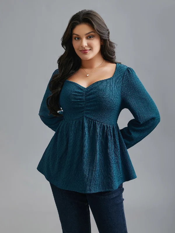 women's tops for those who want to add a touch of sophistication to their casual attireHeart Neckline Solid Gathered Blouse