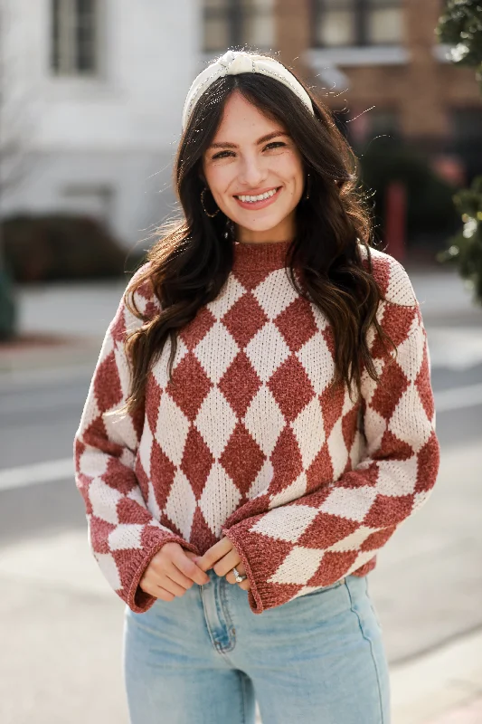 women's tops for those who want to create stylish and put-together outfits without spending a fortuneFINAL SALE - Stylish Outlook Brown Argyle Chenille Sweater