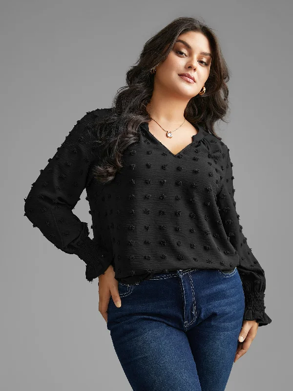 women's tops for cocktail partiesPlain Textured Shirred Gathered Blouse