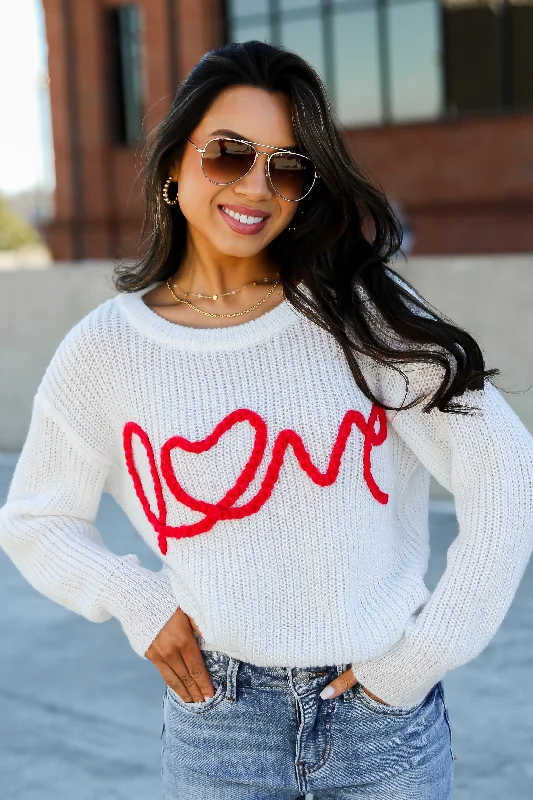 women's tops with flutter sleevesFINAL SALE - True To My Heart White Love Sweater