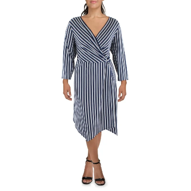 Nursing DressHarper 241 Womens Plus Striped Midi Wrap Dress