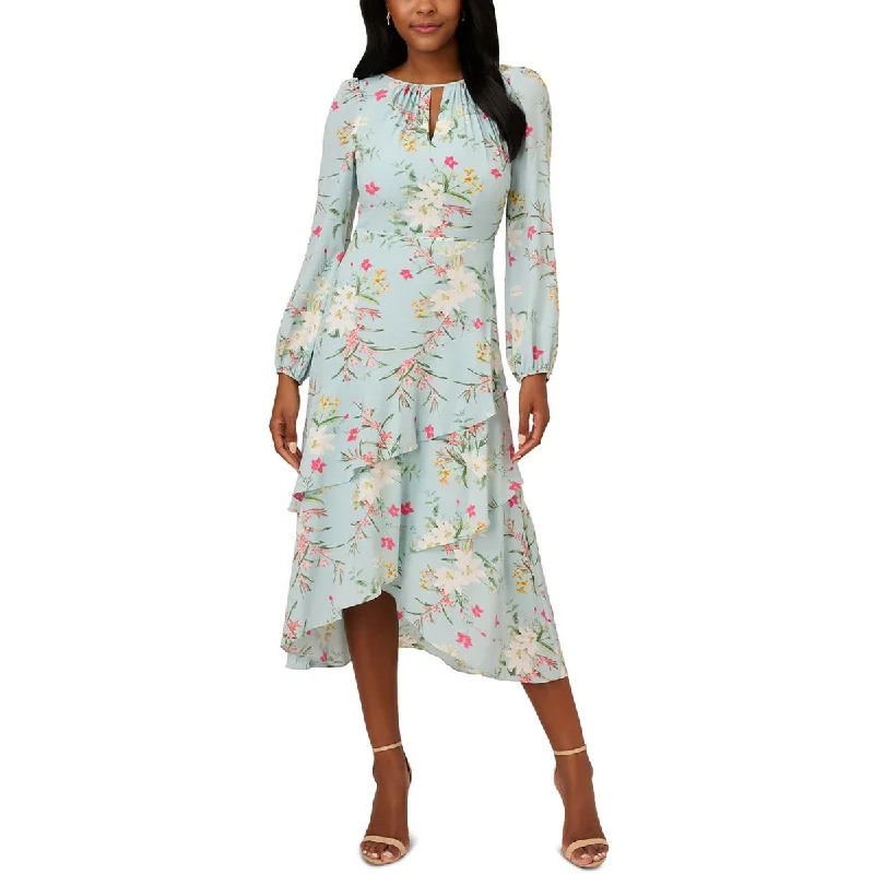 women's one-shoulder dressesAdrianna Papell Womens Floral Print  Midi Dress