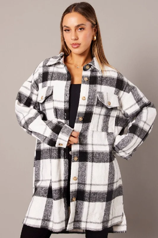 spaghetti strap women's topsBlack Check Long Shacket Long Sleeve