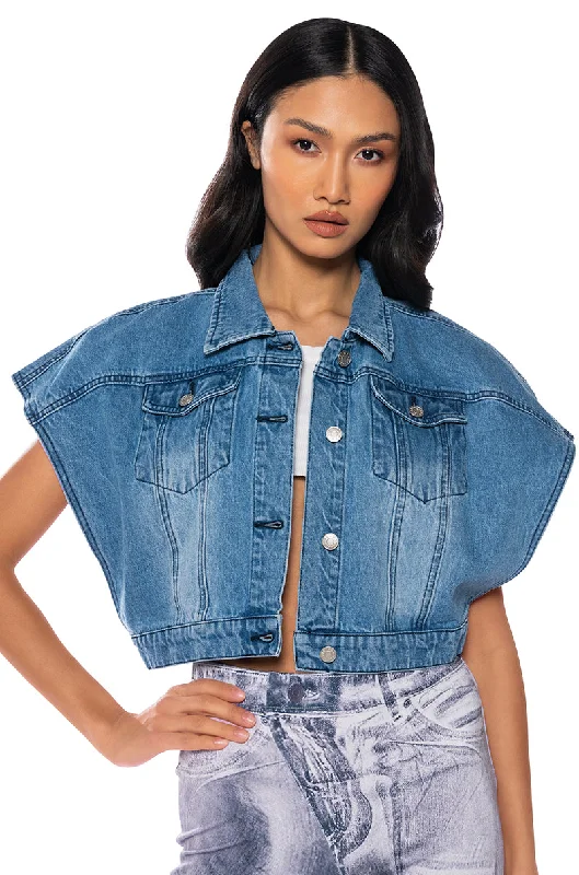 cozy women's coatsOUI MERCI CROPPED DENIM PONCHO