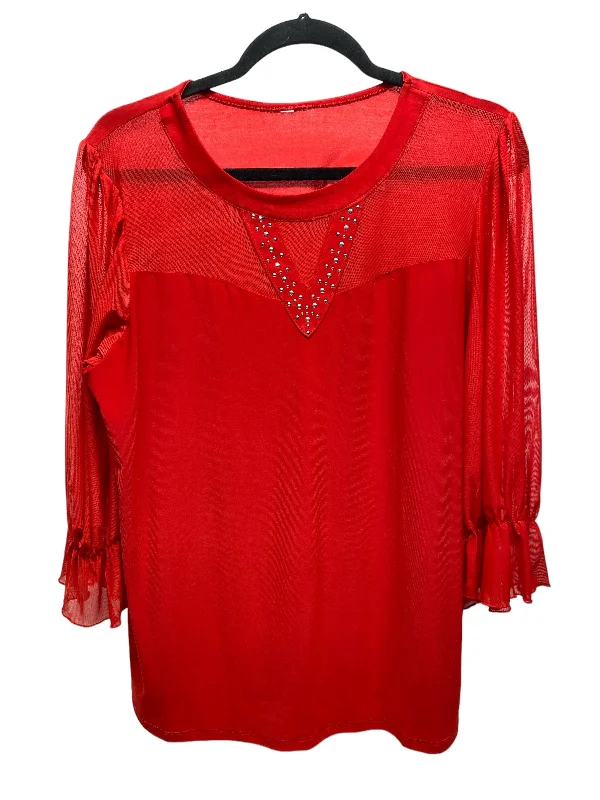 women's tops with built-in brasBlouse 3/4 Sleeve By Clothes Mentor In Red, Size: L