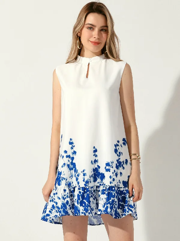 Cut-Out DressFloral Printed Ruffled Hem Sleeveless Mini Dress