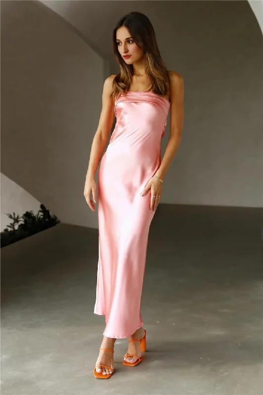 Beaded DressCoolness Calling Satin Maxi Dress Pink