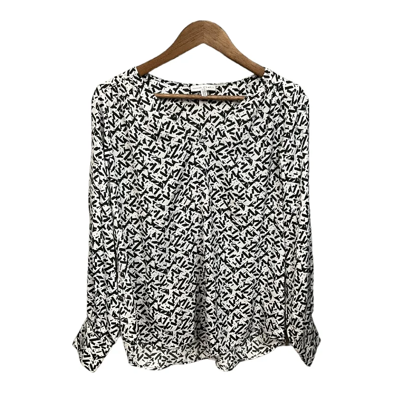 women's tops with lace-up frontsBlouse Long Sleeve By Clothes Mentor In Black & White, Size: M