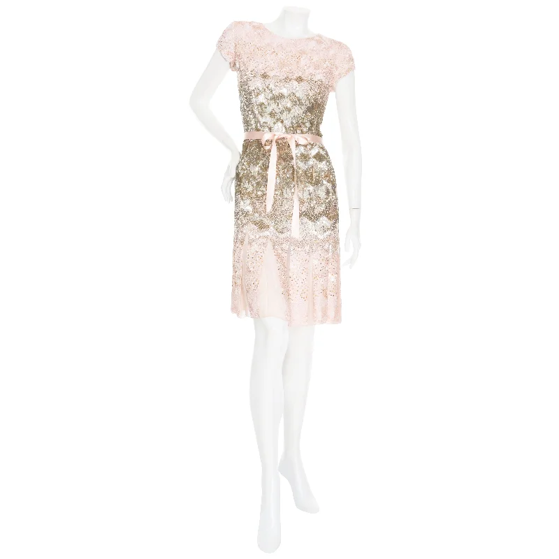 Skater Dress2010 Pink Silk Sequin Embellished Pleated Mini Dress