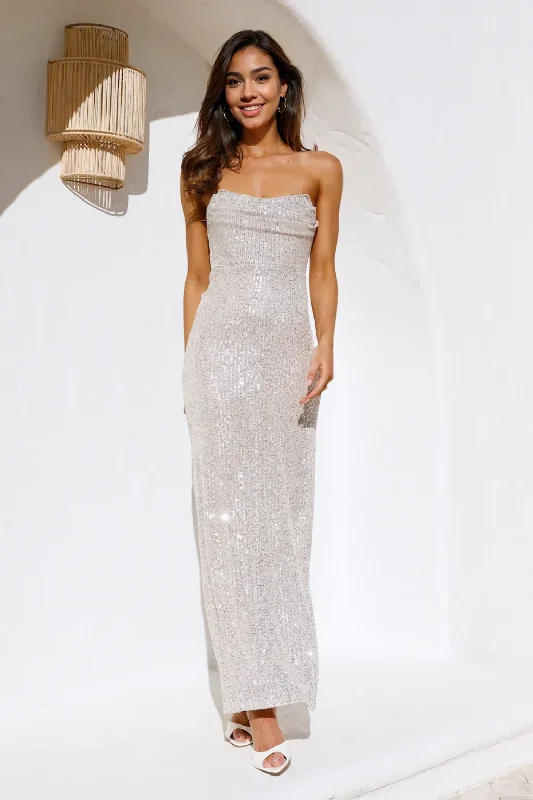 Glitter DressFinest Words Maxi Dress Beige Sequin