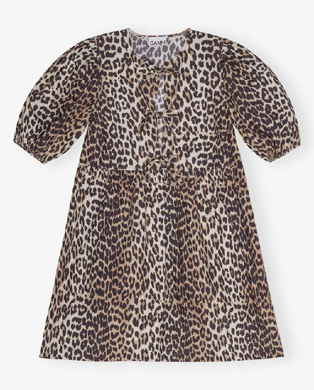 women's fashionable dressesCotton Tie String Mini Dress Leopard