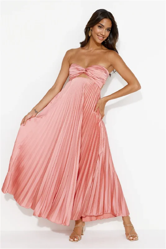 Custom DressClouds Of Love Strapless Pleated Maxi Dress Pink