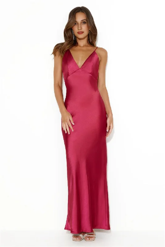 Ribbon DressNights Under Stars Satin Maxi Dress Berry