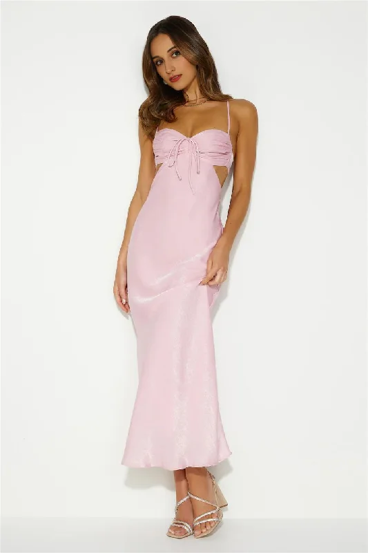 Retro DressMagic In Her Vibe Satin Maxi Dress Pink