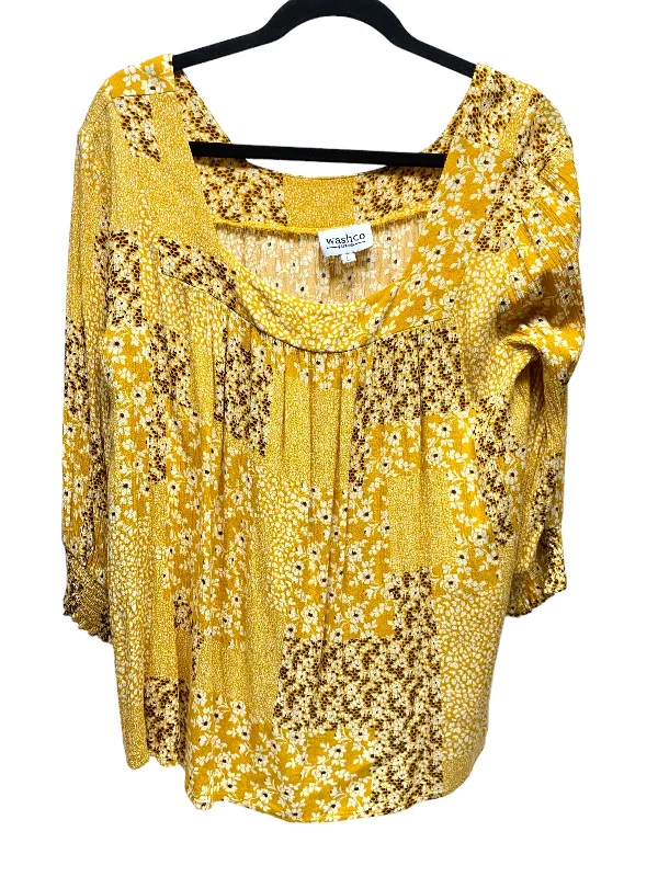 satin women's topsBlouse 3/4 Sleeve By Clothes Mentor In Yellow, Size: L