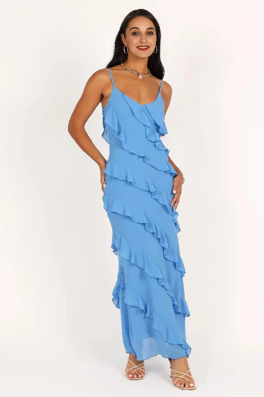 women's long-sleeved dressesCiao Ruffles Maxi Dress - Blue