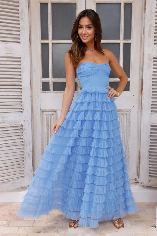 Mermaid DressLovers In Paris Strapless Tulle Maxi Dress Blue