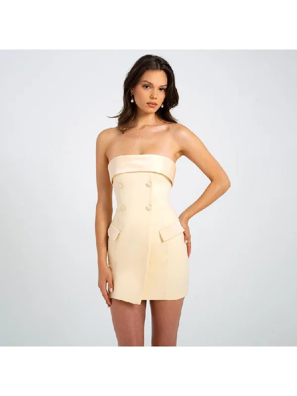 women's stretch dressesPlain Strapless Buckle Tailored Mini Dress