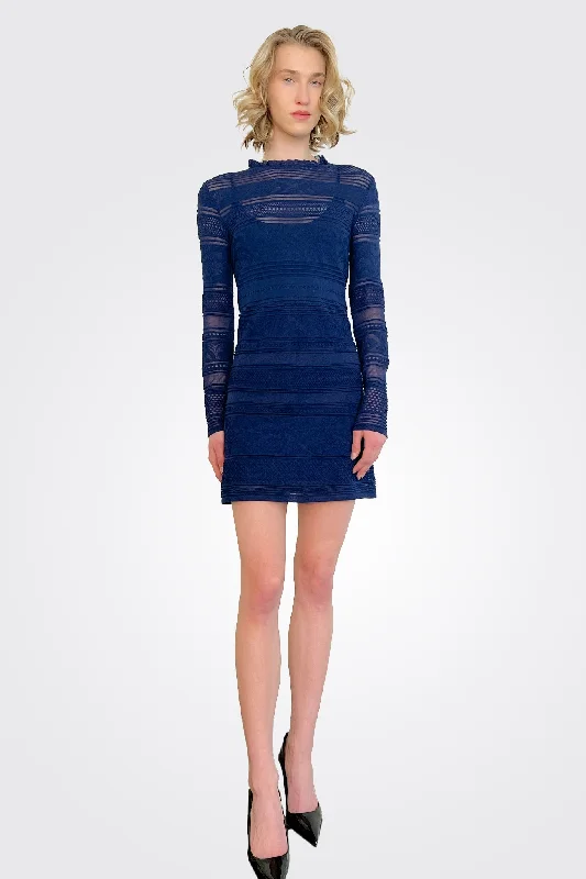 Tiered DressLong Sleeve Mini Dress - Navy