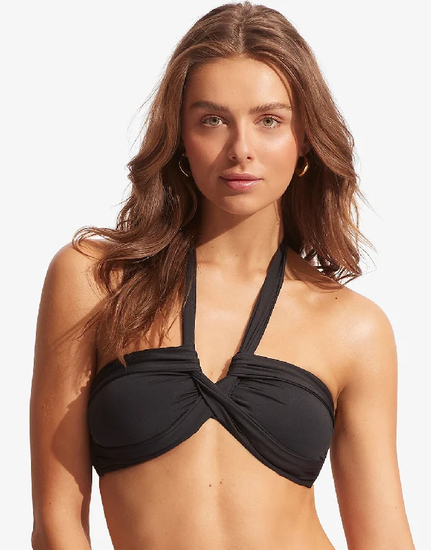 Triangle Bikini FemaleCollective Halter Bandeau Bikini Top - Black