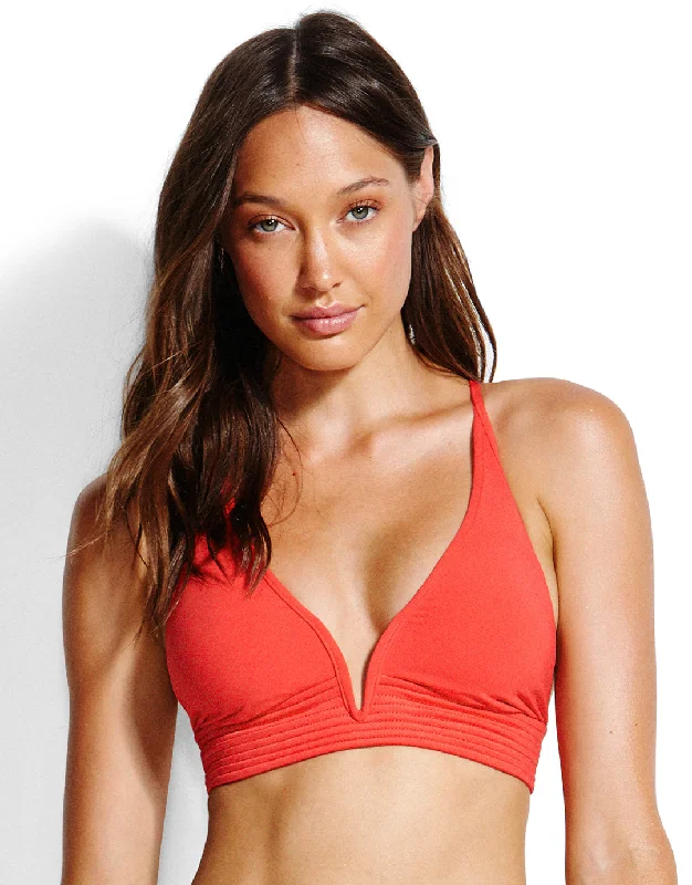 Quick-Dry Female SwimwearSwim Quilted Longline Triangle Bikini Top - Chilli Red