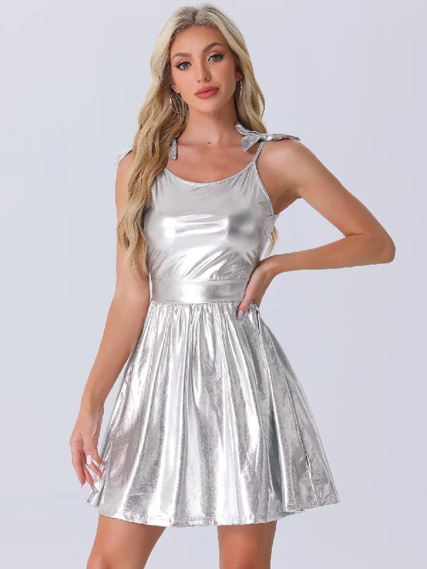 Velvet DressSpaghetti Straps Metallic A-Line Sleeveless Party Mini Dress