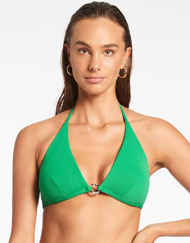 Glittery Female SwimwearIsla Rib Halter Bikini Top - Green