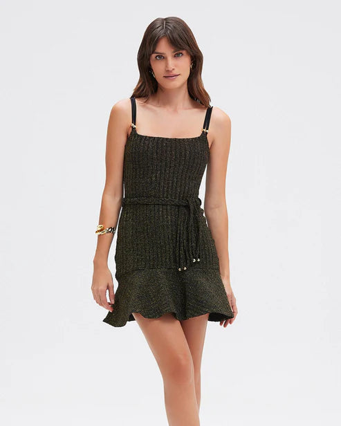 Scoop-Neck DressMetallic Knit Mini Dress - Black