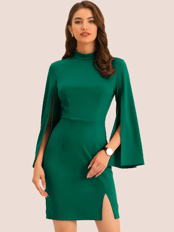 Satin DressPencil Business Long Split Sleeve Slim Fit Mini Bodycon Dress