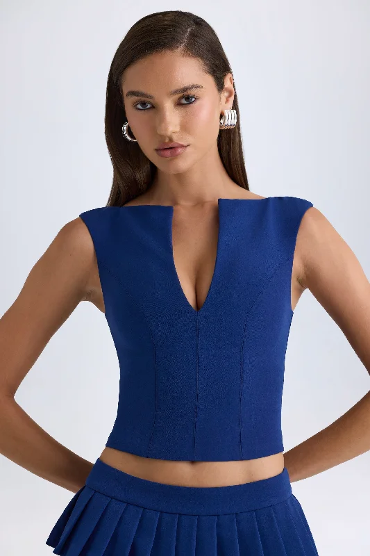 Open-Front Crop Top in True Navy