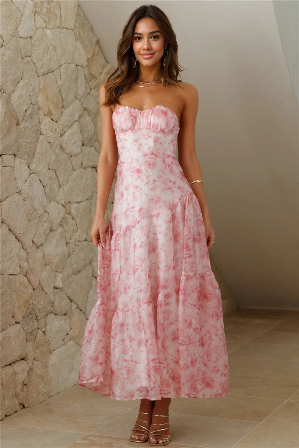 women's velvet dressesHer Best Version Strapless Maxi Dress Pink