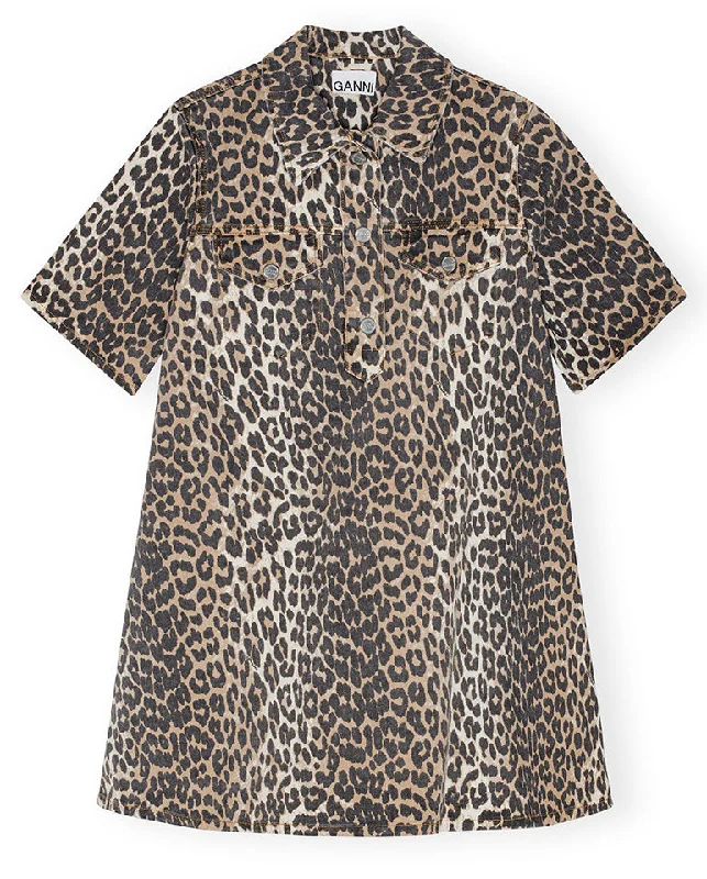 Formal DressPrint Denim Mini Dress Leopard