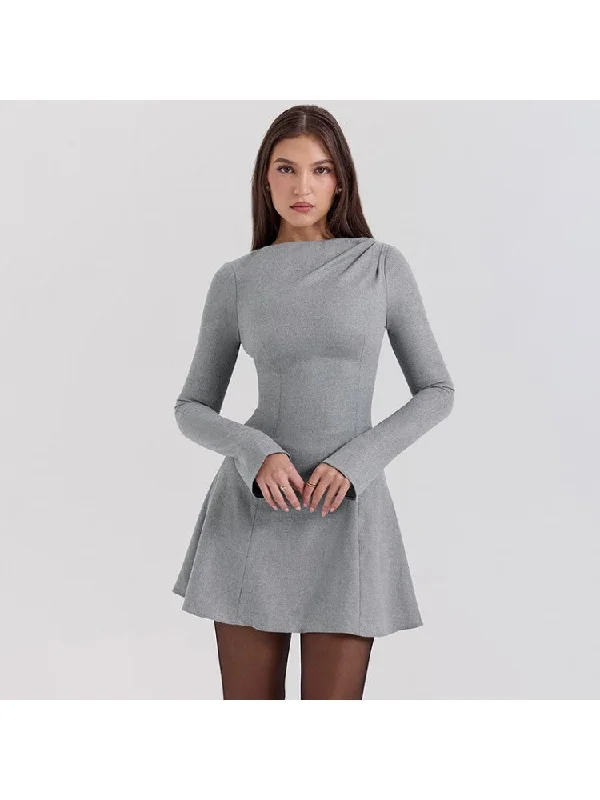 women's trendy dressesPure Color High Rise Long Sleeves Mini Dress